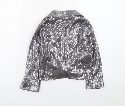 Jane Norman Women Silver Sequin Cropped Blazer Size 8 Party Jacket