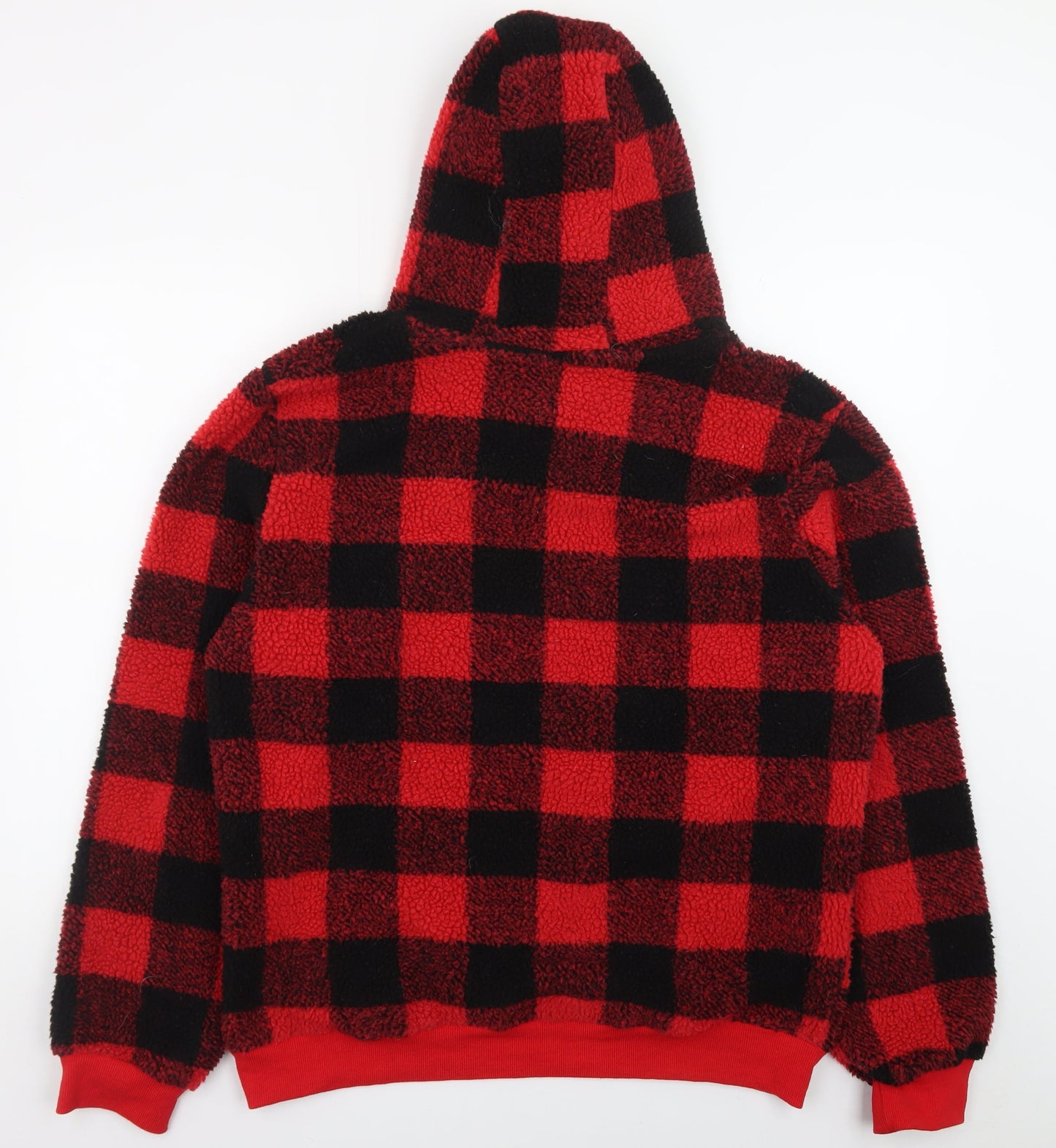 Brave Soul Men’s Red Check Hooded Fleece Pullover Hoodie L