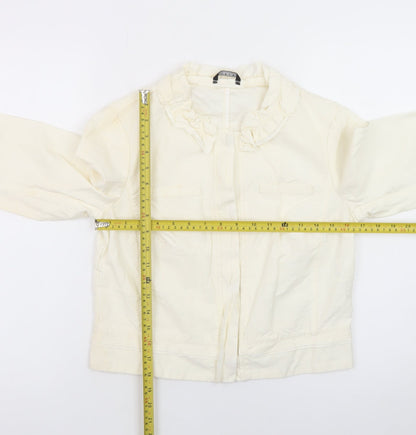 Sisley Women Ivory Ruffle Collared Long Sleeve Cotton Linen Blouse Size 14