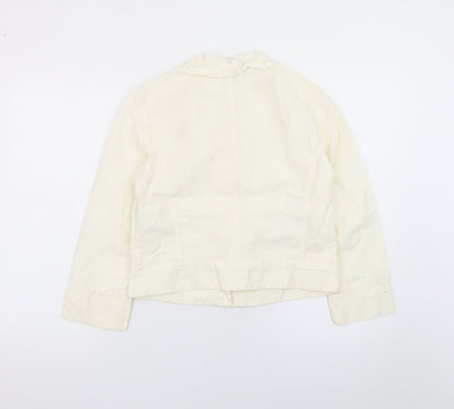 Sisley Women Ivory Ruffle Collared Long Sleeve Cotton Linen Blouse Size 14