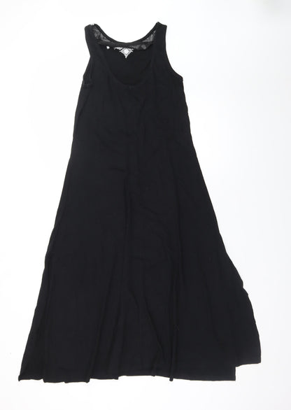 Mango Women's Black A-Line Maxi Dress Size 8 Sleeveless Embroidered