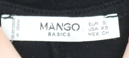Mango Women's Black A-Line Maxi Dress Size 8 Sleeveless Embroidered