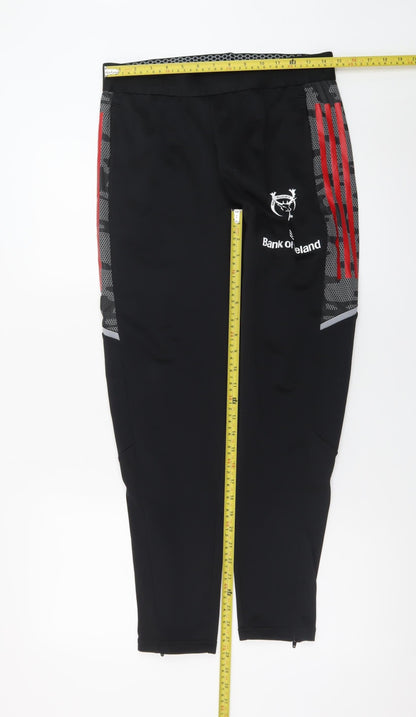 Adidas Men Black Jogger Sweatpants Medium Tapered Red Stripe Sportswear