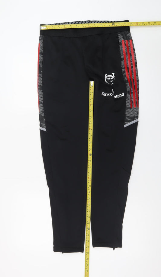Adidas Men Black Jogger Sweatpants Medium Tapered Red Stripe Sportswear