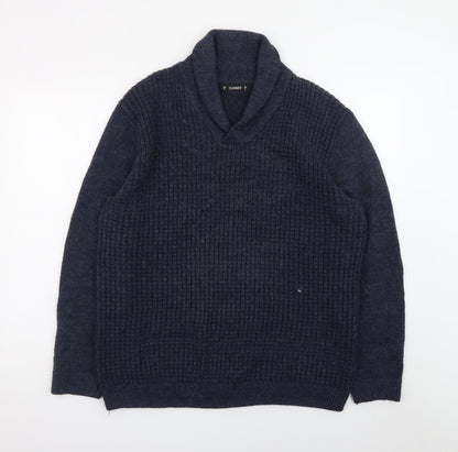 Dunnes Mens Blue XL Collared Chunky Knit Pullover Jumper
