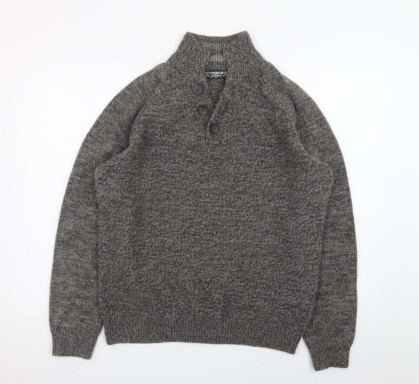 Kensington Eastside Men's Grey L Henley Knit Jumper