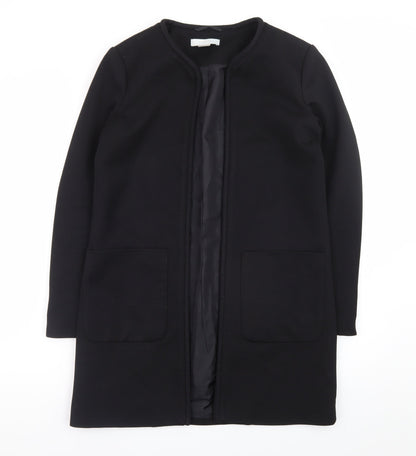 H&M Womens Black Size 8 Long Collarless Open Front Coat