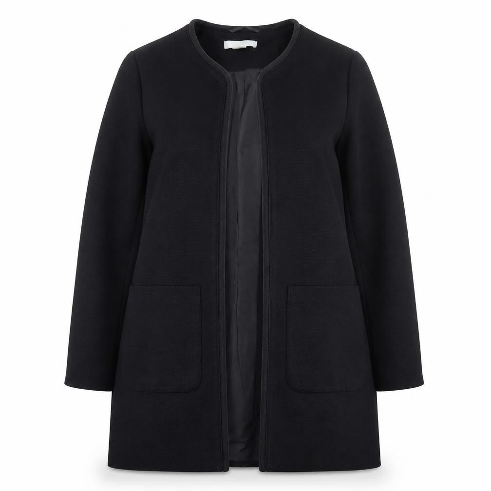 H&M Womens Black Size 8 Long Collarless Open Front Coat