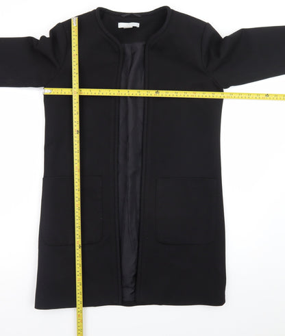 H&M Womens Black Size 8 Long Collarless Open Front Coat