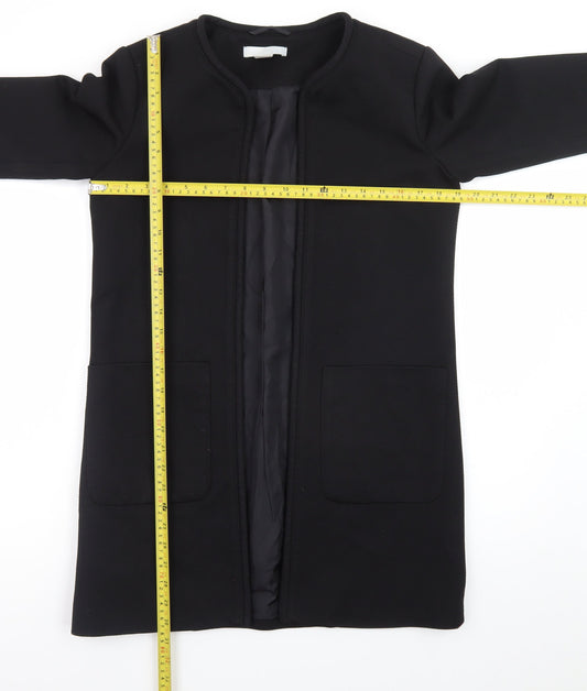 H&M Womens Black Size 8 Long Collarless Open Front Coat