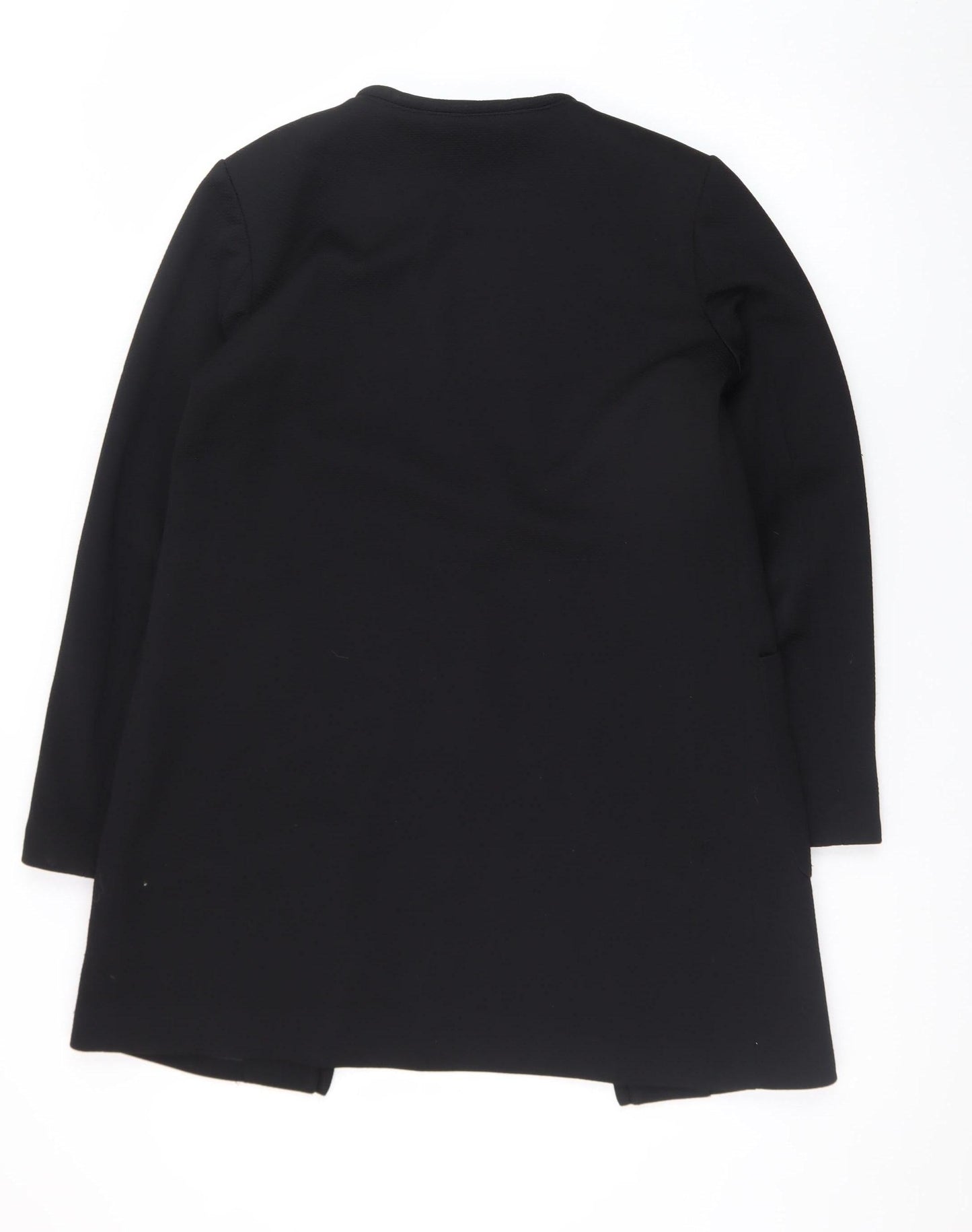 H&M Womens Black Size 8 Long Collarless Open Front Coat