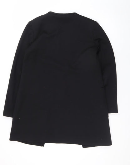 H&M Womens Black Size 8 Long Collarless Open Front Coat