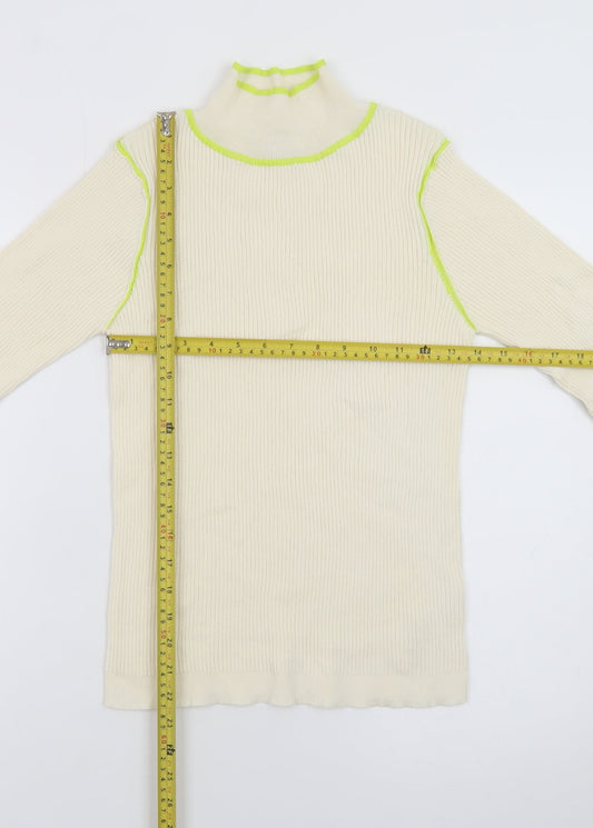 Topshop Women’s Ivory Ribbed Roll Neck Knit Top M Long Sleeve