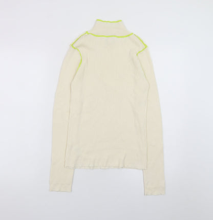 Topshop Women’s Ivory Ribbed Roll Neck Knit Top M Long Sleeve