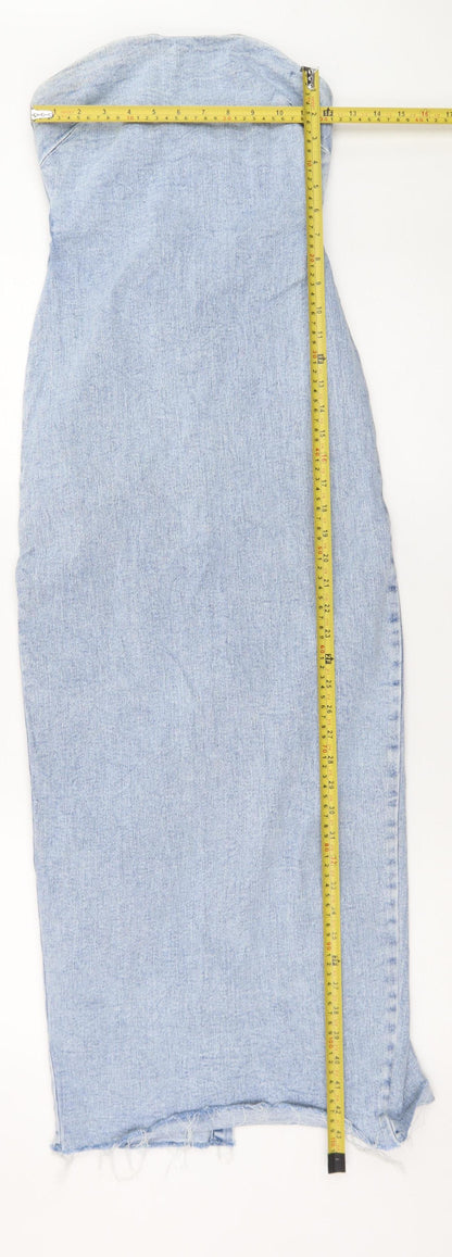 Primark Women Blue Size 8 Strapless Denim Bodycon Midi Dress