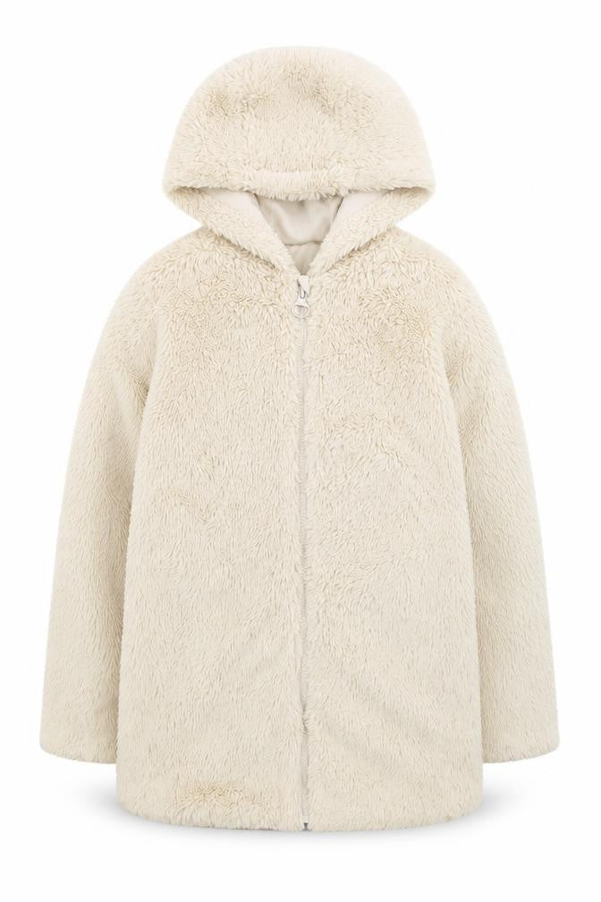 Front view of Dunnes girls’ ivory fleece full zip hoodie age 10-11 years