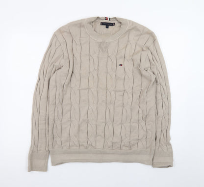 Tommy Hilfiger Men’s Beige Cable-Knit Cotton Jumper M