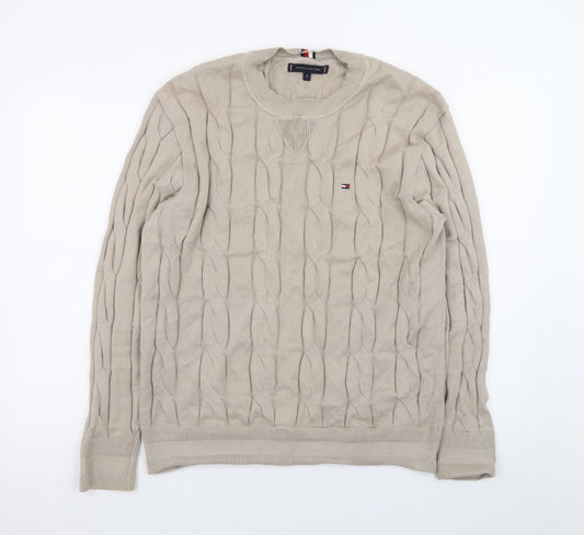 Tommy Hilfiger Men’s Beige Cable-Knit Cotton Jumper M