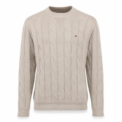 Tommy Hilfiger Men’s Beige Cable-Knit Cotton Jumper M