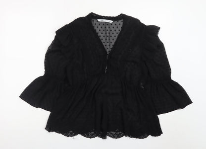 Zara Women’s Black Chiffon Ruffle Tunic Blouse Size M