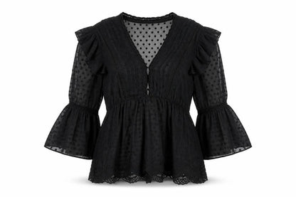Zara Women’s Black Chiffon Ruffle Tunic Blouse Size M