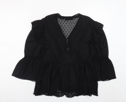 Zara Women’s Black Chiffon Ruffle Tunic Blouse Size M