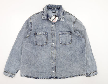 Boohoo Women Blue Denim Oversized Button-Up Jacket UK 16 Casual Style