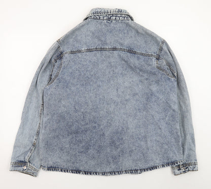 Boohoo Women Blue Denim Oversized Button-Up Jacket UK 16 Casual Style