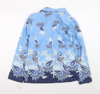 Jenny Wren Women's Blue Paisley Blazer Size 14 Classic Mid-Length Jacket
