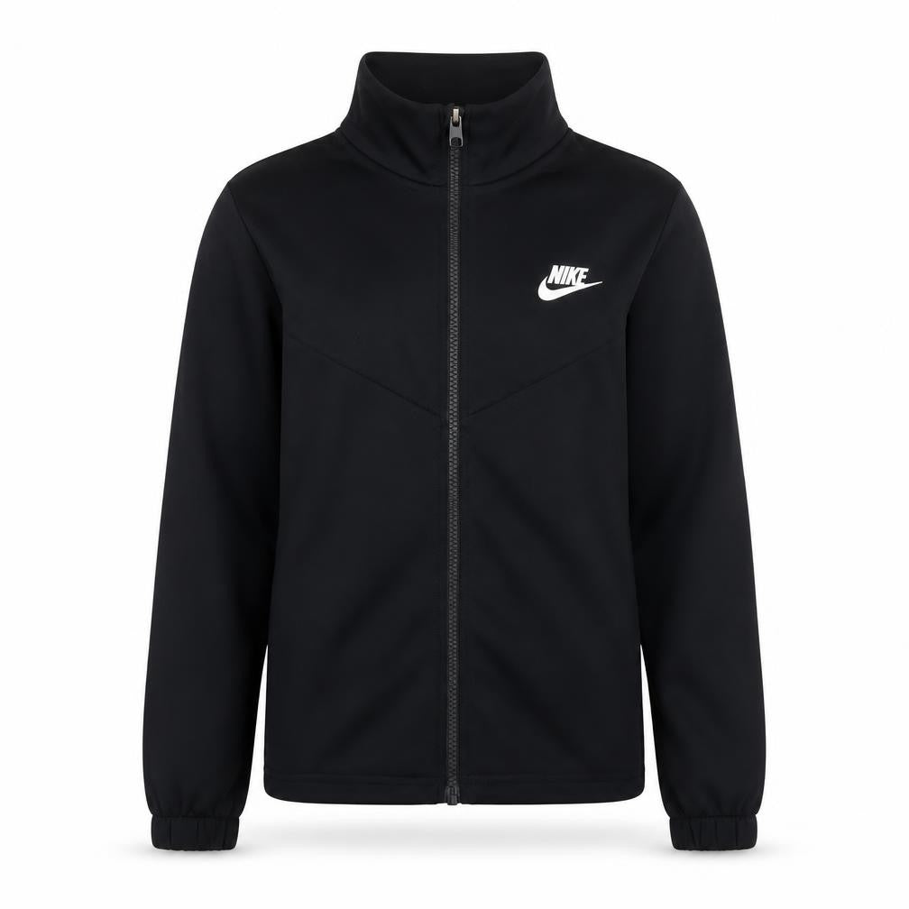 Front view of Nike boys’ black track jacket small 128-137cm full zip sportswear