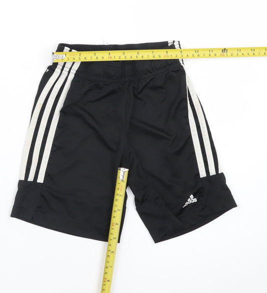 adidas Boys Black 7-8 Years Athletic Football Shorts with Elastic Waist