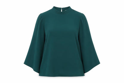 Oasis Women Green High Neck Kimono Sleeve Tunic Blouse Size 14