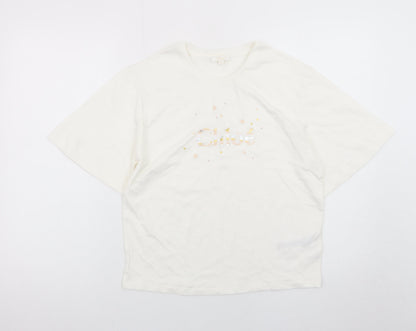 Chloé Women's Ivory Cotton Embroidered Logo T-Shirt Size 14