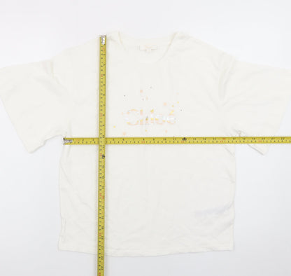 Chloé Women's Ivory Cotton Embroidered Logo T-Shirt Size 14