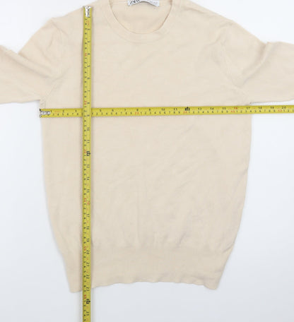 Zara Women Beige Knit Long Sleeve Basic Crew Neck Top XL