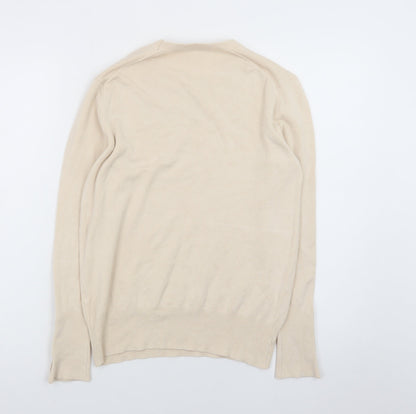 Zara Women Beige Knit Long Sleeve Basic Crew Neck Top XL