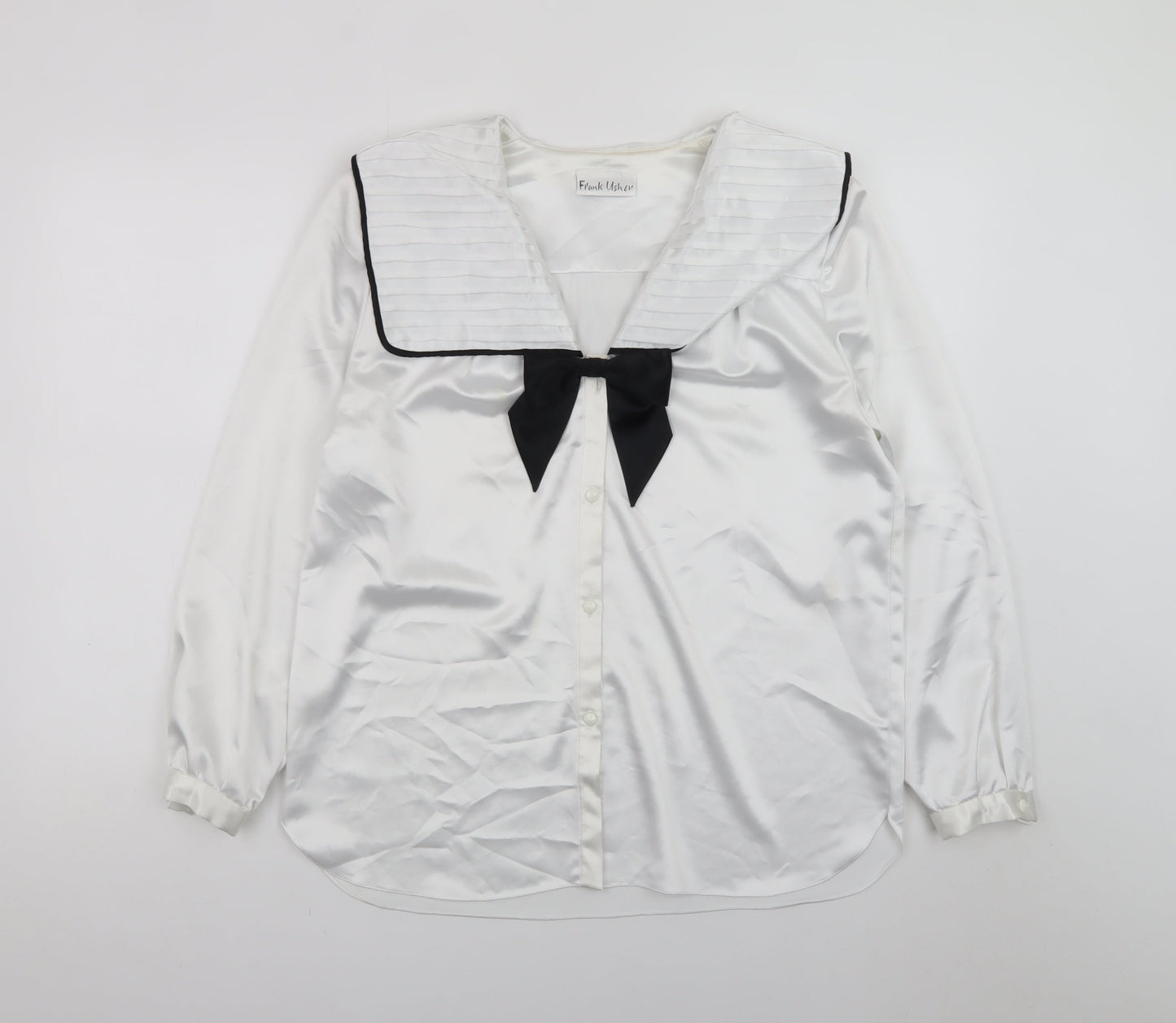 Frank Usher Women's White Nautical Bow Satin Blouse Size 12