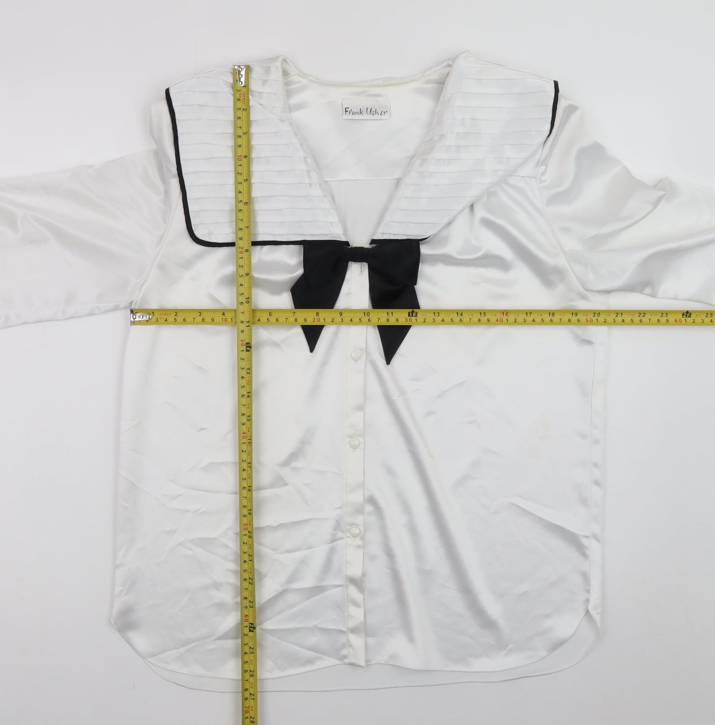 Frank Usher Women's White Nautical Bow Satin Blouse Size 12