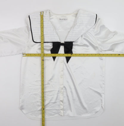 Frank Usher Women's White Nautical Bow Satin Blouse Size 12