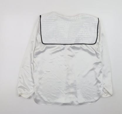 Frank Usher Women's White Nautical Bow Satin Blouse Size 12