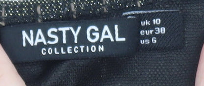 Nasty Gal Womens Grey Velvet Wrap Bodysuit Size 10 Long Sleeve