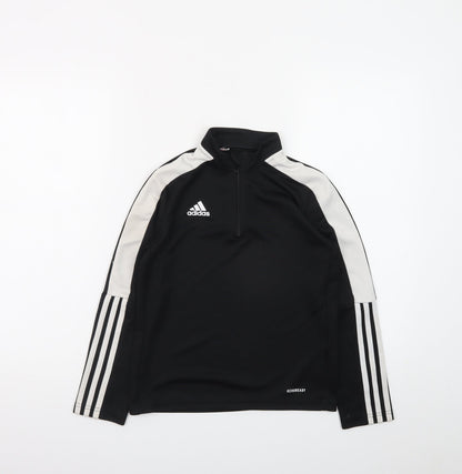 Adidas Girls Black 9-10 Years 1/4 Zip Sports Sweatshirt