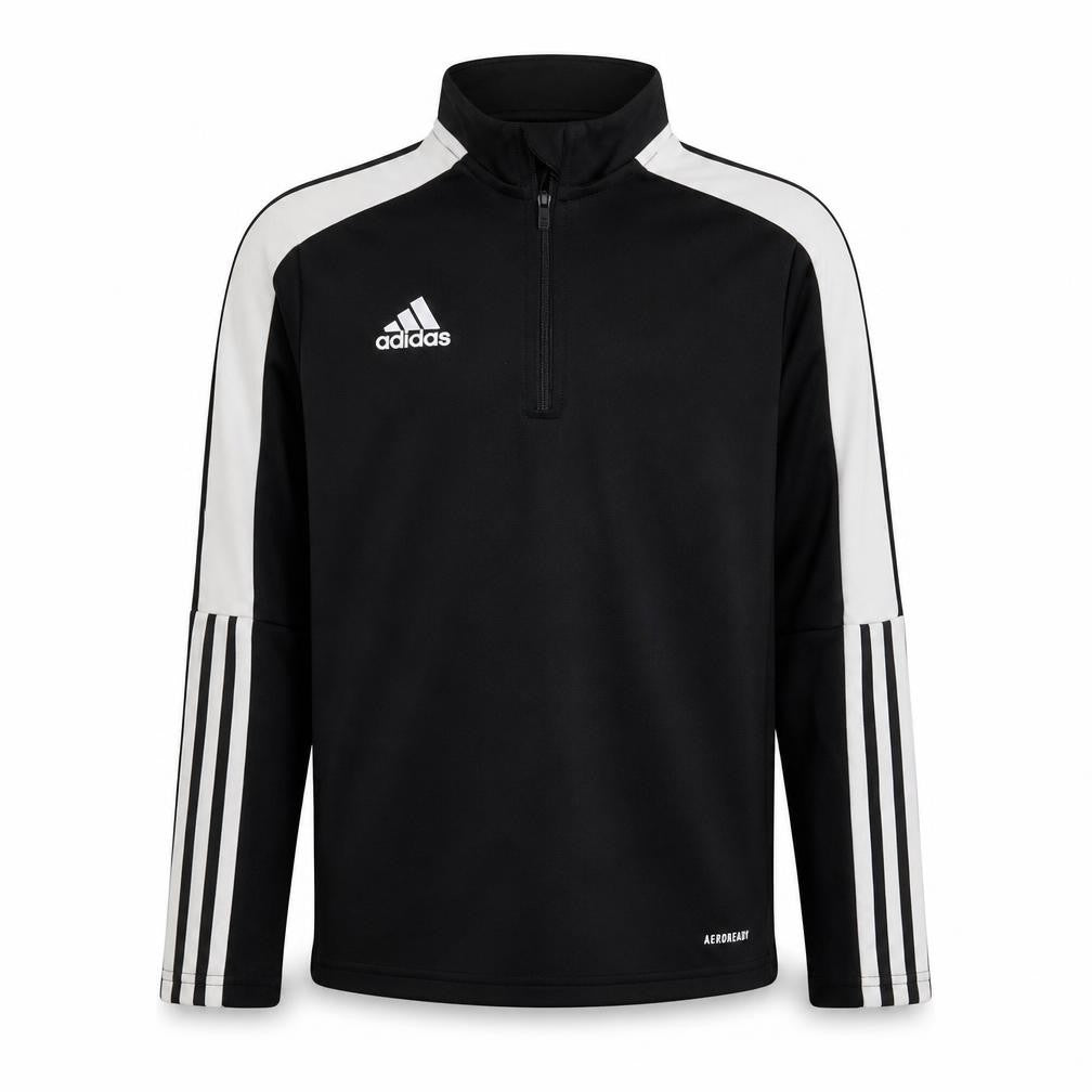 Front view of Adidas girls’ black 9-10 years 1/4 zip sports sweatshirt