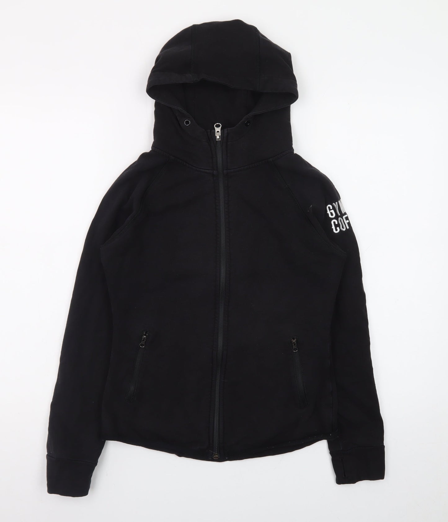 Gym+Coffee Women Black Small Full Zip Hoodie Stretch Cotton Blend