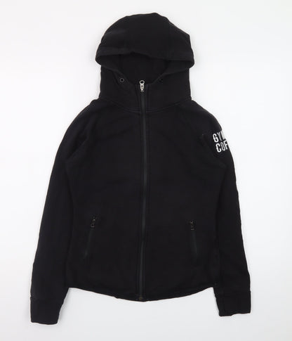 Gym+Coffee Women Black Small Full Zip Hoodie Stretch Cotton Blend