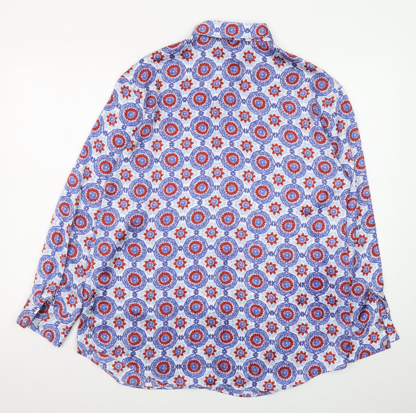 Zara Womens Multicoloured Geometric Button-Up Long Sleeve Cotton Shirt Size 12