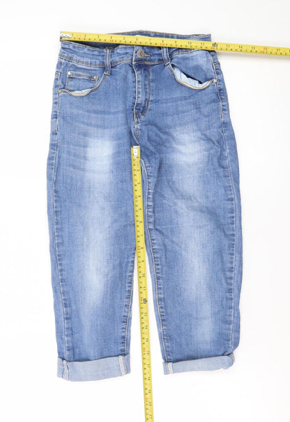 Voggo Women Blue Relaxed Boyfriend Mid Rise Cuffed Jeans Size 8