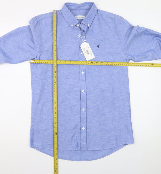 Ottomoda Men's Blue Button-Down Long Sleeve Dress Shirt M