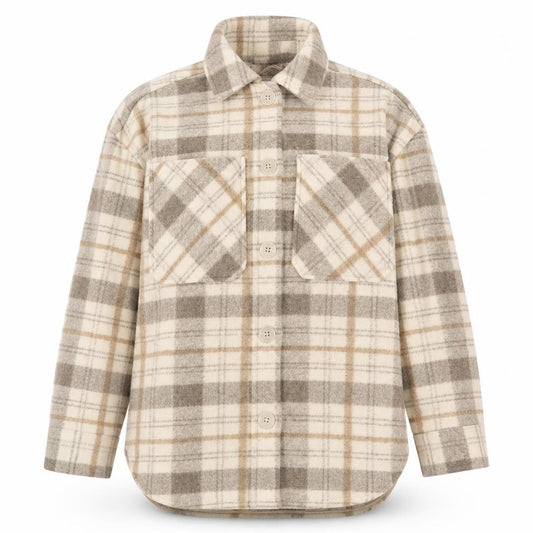 Stradivarius Women Beige Checked Shacket Jacket Size 8 Relaxed Fit