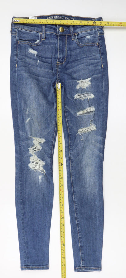 American Eagle Women Blue Size 6 Skinny Distressed Stretch Jeans